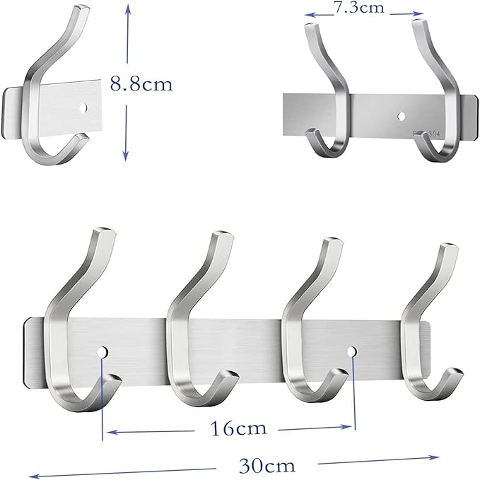 AZW Coat Rack Wall Mount,Heavy Duty Stainless Steel Metal Coat Hooks Hanging for Robes Bags Keys Hat Clothes and Bathroom Door Towels Hanger（Brushed Silver Nickel 4 Hooks-NeatNest