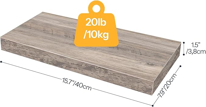 HOOBRO Floating Shelves for Wall, Wall Mounted Shelf Set of 2, 15.7" Hanging Shelf with Invisible Brackets, for Wall in Bathroom, Bedroom, Toilet, Kitchen, Living Room, Office, Greige BG40BJ01-NeatNest