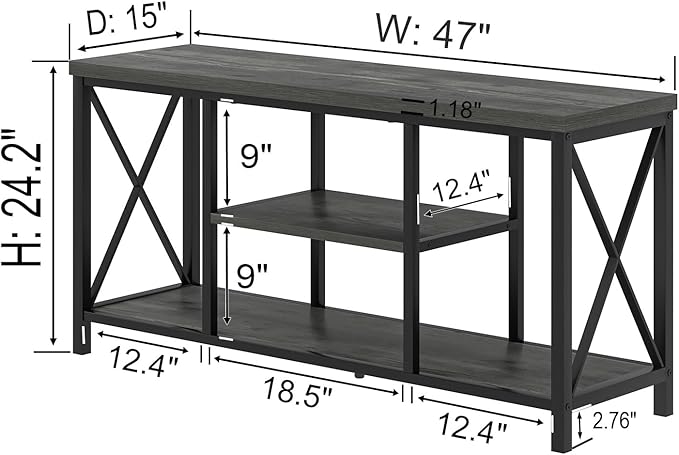 EXCEFUR Modern TV Stand for TV up to 55 Inch, Industrial Media TV Console Table with Storage Shelves, Entertainment Center for Living Room Bedroom, Rustic Grey 47 Inch