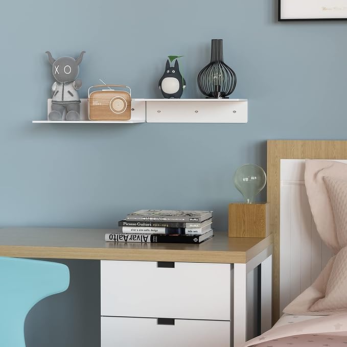 12 Inches Acrylic Wall Shelves 2 Pack, Floating Shelf for Wall Mounting, Acrylic Display Ledges for Funko Pop Figures, Home Décor, Living Room, Gaming Room, Plants(12 inch, White)-NeatNest