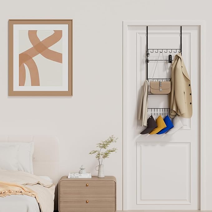 Consumest Over Door Hat Organizer - 3 Tier Wall Mounted Hat Rack with 16 Hooks and 10 Movable Clips, Hanging Baseball Cap Storage Holds up to 26 Caps for Door, Bedroom, Closet USPTO Patent Pending-NeatNest