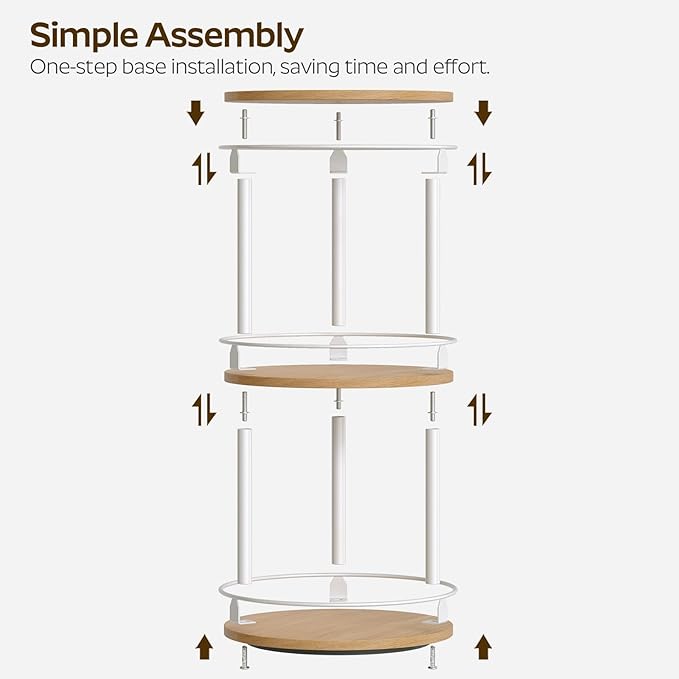 3-Tier Lazy Susan Organizer, Rotating Spice Rack, Spinning Organizer, Industrial Turntable Spice Rack Organizer for Cabinet, Kitchen Countertop, Pantry, White and Natural SR23WN-NeatNest