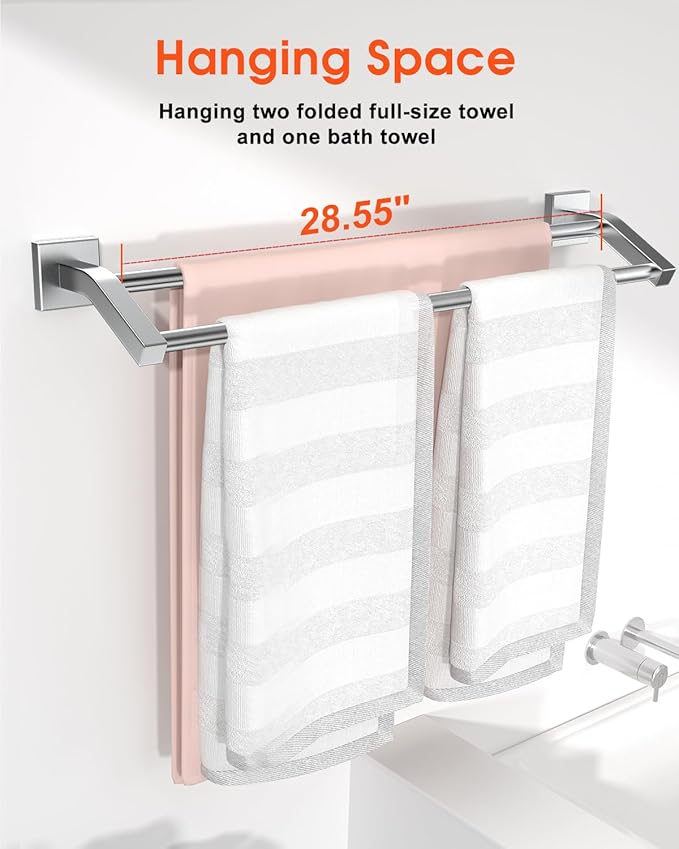 Alise Bath Double Towel Bars Towel Racks for Bathroom,Wall Mount Towel Holder Heavy Duty SUS304 Stainless Steel Towel Hanger Towel Rail,Brushed Nickel 28 Inch