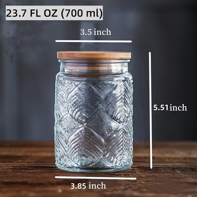 2 Pack Glass Storage Jar with Bamboo Lid, 23.7 FL Oz Kitchen Glass Food Storage Containers for Candy, Coffee Tea Beans, Oats,Flour, Grains