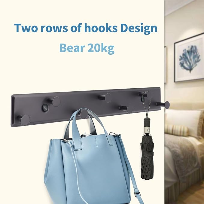 Coat Rack Wall Mount, Coat Rack Screw in, Black Metal Door Hooks for Hanging Towels Clothes with 7 Round Rails Mudroom Bathroom Entryway-NeatNest