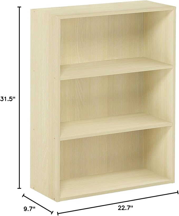 Furinno Pasir 3-Tier Open Shelf Bookcase, Maple