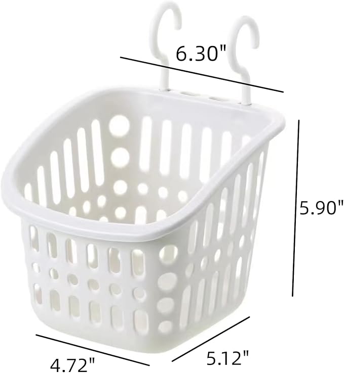 5PCS Plastic Hanging Baskets for Shower, Hanging Basket Organizer with Hooks, Square 6.3Inches Small Hanging Storage Basket (Grey)