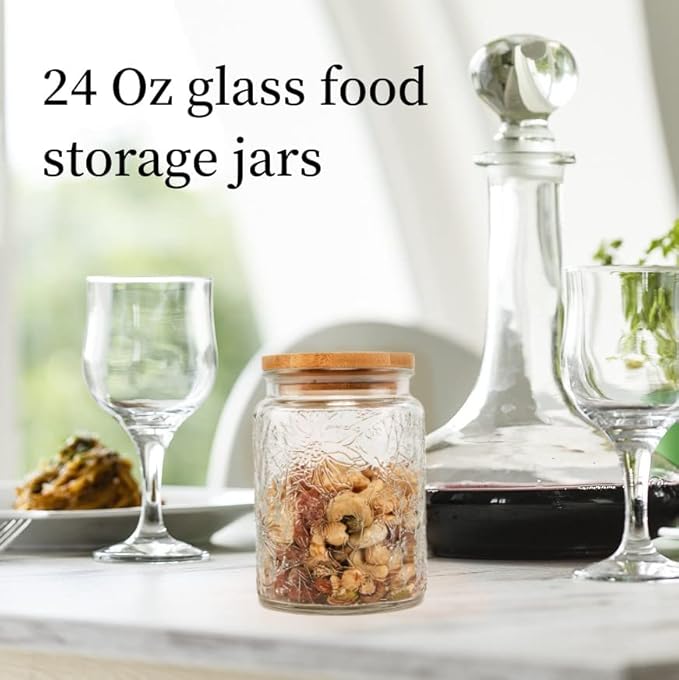 2 Pack Glass Storage Jar with Bamboo Lid, 23.7 FL Oz Kitchen Glass Food Storage Containers for Candy, Coffee Tea Beans, Oats,Flour, Grains