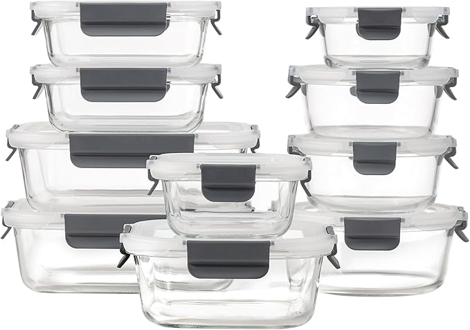 GC [10-Pack] Glass Meal Prep Containers with Lids, Food Storage Containers with Snap Locking Lids, Airtight Lunch Containers, Microwave, Oven, Freezer and Dishwasher