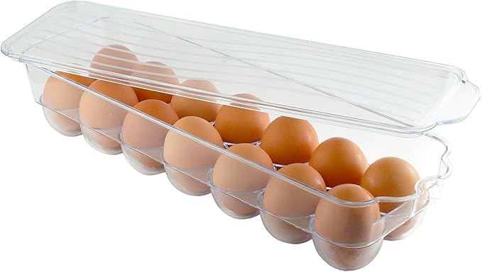 Egg Holder for Refrigerator with Lid – Clear Plastic Egg Storage Container for 14 Eggs, Stackable Fridge Organizer Tray for Fresh Egg Storage, BPA-Free Bin