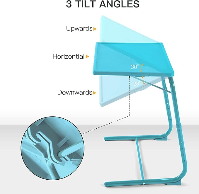 Adjustable TV Tray Table - TV Dinner Tray on Bed & Sofa, Comfortable Folding Table with 6 Height & 3 Tilt Angle Adjustments (Azure)-NeatNest