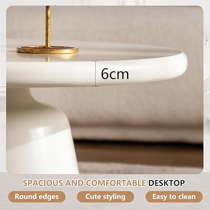 Creamy White Round Coffee Table 31.5" Center Table with Sturdy Pedesta Modern Circular Wood Tea Table for Living Room Bedroom Easy Assembly,Round Table-NeatNest