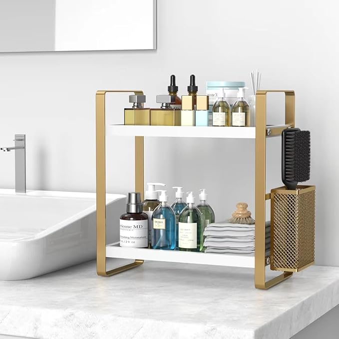 LEMIKKLE Bathroom Counter Organizer with Basket, Skincare,Makeup Organizers for Vanity,Storage Organizers for Bathroom, Kitchen, Dresser（White）-NeatNest