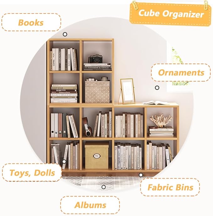 4 Cube Organizer Bookcase - Fabric Storage Bins Container, Open Shelf Simple Compartments Bookshelf, White