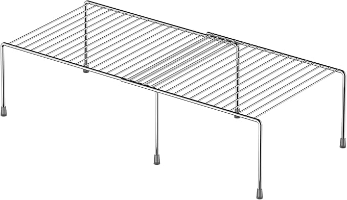 iPEGTOP Expandable Kitchen Cupboard Organiser, 2-Piece Adjustable Freezer Cabinet Storage Wire Shelf Rack Rustproof Metal Shelves Space Saver for Countertop Pantry Drawer Utensils-NeatNest