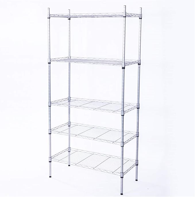 5 Tier Adjustable Storage Shelf Metal Storage Rack Wire Shelving Unit Storage Shelves for Pantry Closet Kitchen Laundry Bathroom (Silver14-5-Tier)