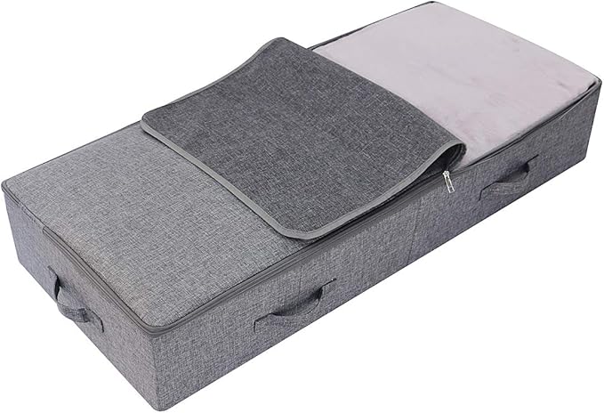 39.4X16.9X7“ Under The Bed Shoes Clothing Bedding Storage Organizer Containers with Lid, Dust-proof & Foldable Washable, Durable Plastic Board in Boxes, Dark Gray-NeatNest