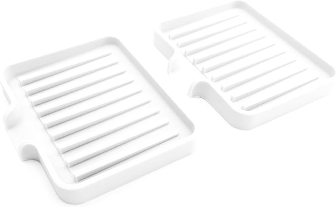 Happitasa Silicone Soap Dish Tray and Sponge Holder with Drain Chute, Pack of 2 | Bathroom and Kitchen Sink Organizer Caddy (White, 5.2"x4", 7.2 Ounces)-NeatNest