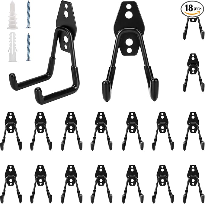 18 Pack Garage Hooks Heavy Duty - Supports 100 lbs, Utility Steel Garage Hanger & Organizer for Organizing Garden Lawn Tools, Ladders, Garden Hose, Digging Shovel, Bikes, Ropes-NeatNest