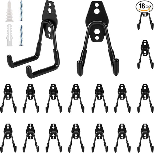 18 Pack Garage Hooks Heavy Duty - Supports 100 lbs, Utility Steel Garage Hanger & Organizer for Organizing Garden Lawn Tools, Ladders, Garden Hose, Digging Shovel, Bikes, Ropes-NeatNest