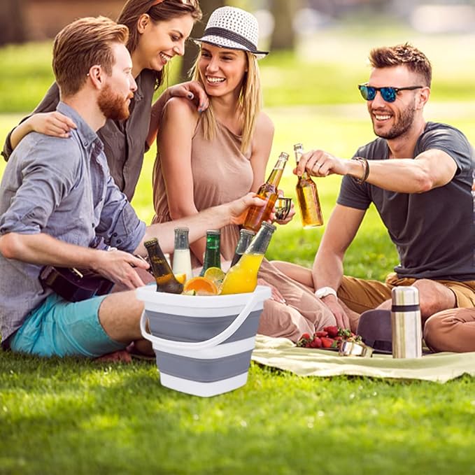 2 Pack Small Collapsible Buckets, 1.4Gal/5L BPA-Free - Foldable Water Pails for Car Washing, Camping, Beach - Portable Lightweight Storage Set for Outdoor, RV, Travel (Grey)-NeatNest