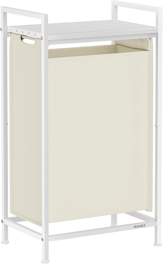 VASAGLE Laundry Hamper, Laundry Basket, Laundry Sorter with a Pull-Out and Removable Bag, Shelf, Metal Frame, 12.4 Gallons (47 L), 16.5 x 11 x 29.5 Inches, Cream White and Cloud White UBLH001W01-NeatNest