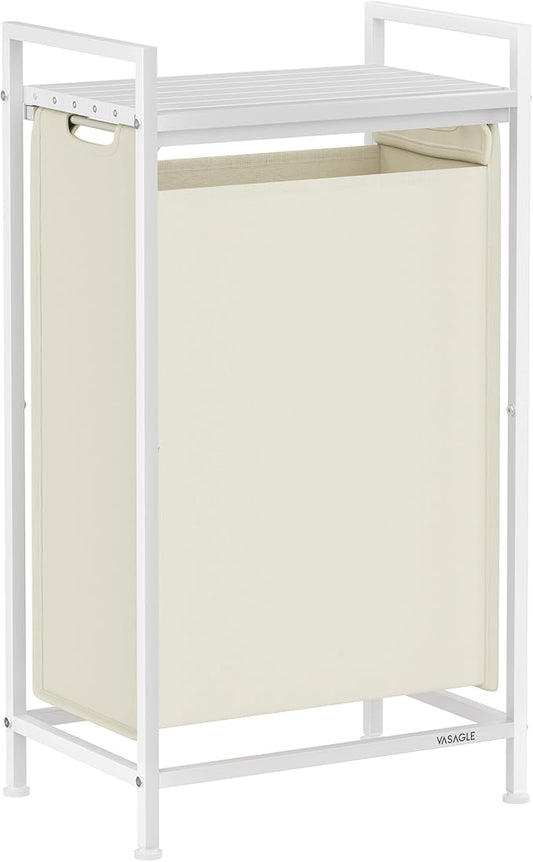 VASAGLE Laundry Hamper, Laundry Basket, Laundry Sorter with a Pull-Out and Removable Bag, Shelf, Metal Frame, 12.4 Gallons (47 L), 16.5 x 11 x 29.5 Inches, Cream White and Cloud White UBLH001W01-NeatNest