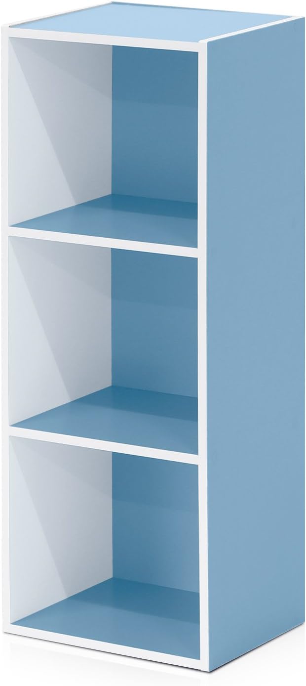 Furinno 3-Tier Open Shelf Bookcase, White/Light Blue 11003WH/LBL-NeatNest