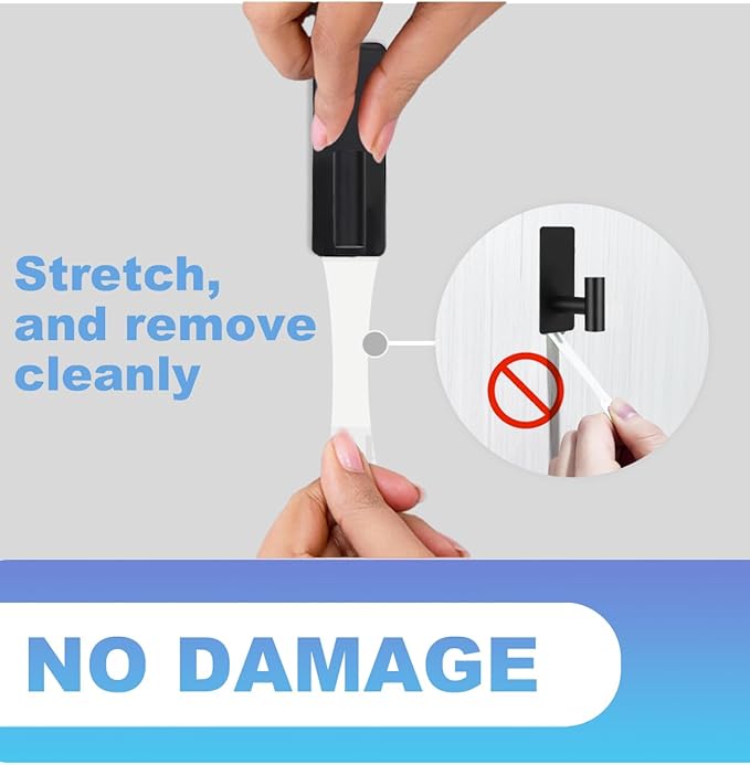 8 Pcs Towel Hooks Heavy Duty for Hanging，Adhesive Wall Hooks with Removable Strips，Sticky No Damage，Outdoor for Bathrooms，Shower，Stockings，Decor，Robe，Large，Black 304 Stainless Steel