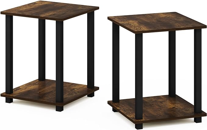 Furinno Simplistic Set of 2 End Table, 2-Pack, Amber Pine/Black-NeatNest