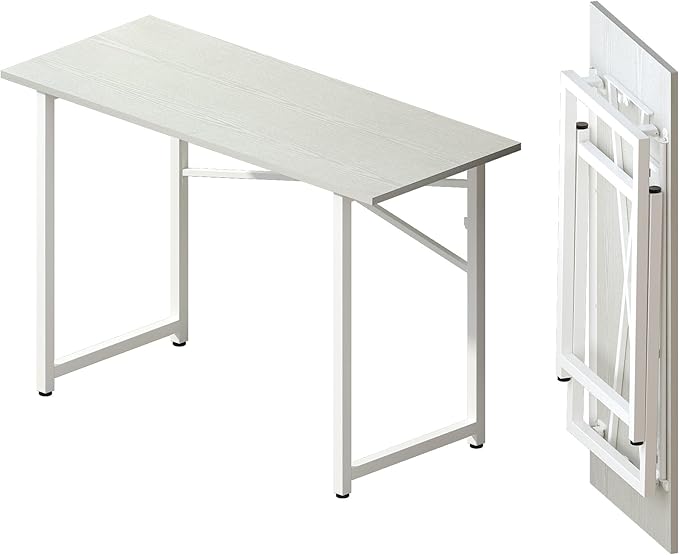 Folding Desk 47 inch No Assembly Required Home Office Table, Writing Gaming Computer Camping Desk, White-NeatNest