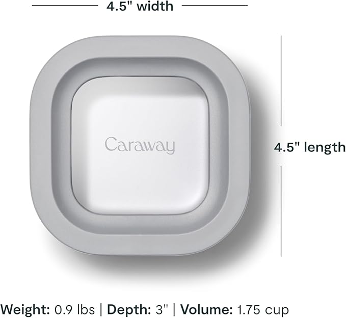 Caraway Mini Square Food Storage Container - 1.75 Cup Glass Storage Container for Food - Non-Toxic Ceramic-Coated Glass - Air Release Technology - Compact & Stackable Design - Gray-NeatNest