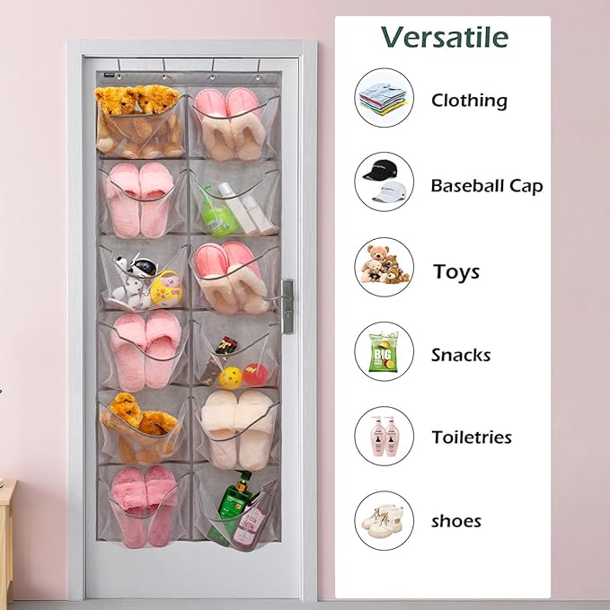 Extra Large Mesh Pockets Shoe Organizer Hanging Rack for Bedroom & Bathroom Storage (12 Large Pockets)-NeatNest