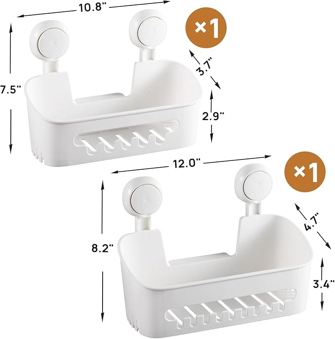 LEVERLOC Shower Caddy Suction Cup 2 Pack, Shower Organizer Removable Bathroom Shelf, Storage Suction Powerful Max Hold 22lbs Bathroom Caddy Waterproof Holder, White-NeatNest