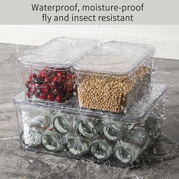 Clear Storage Bins With Lids,5 Packs Food Storage Organizer,Cabinet Storage Basket for Clothing, Towels, Cosmetics, Kitchen Storage Containers,Transparent Pantry Containers (3L+2S)-NeatNest