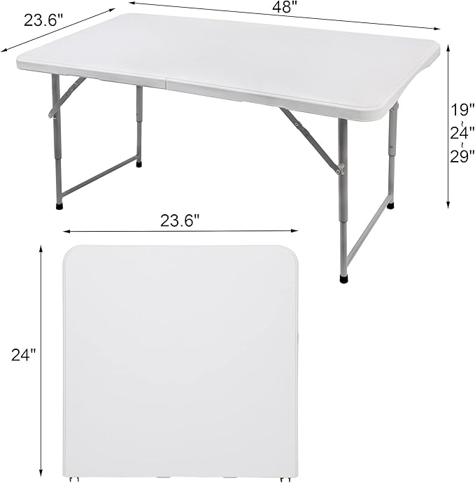FORUP Folding Utility Table, 4ft Fold-in-Half Portable Plastic Picnic Party Dining Camp Table-NeatNest