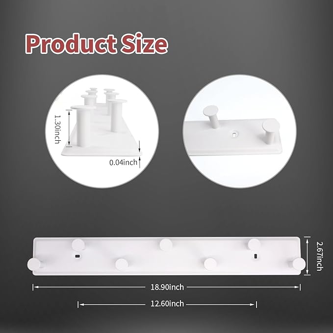 Coat Rack Wall Mount, White Wall Coat Rack Screw in, Metal Door Hooks for Hanging Hat Towels Clothes with 7 Round Rails Mudroom Bathroom Entryway-NeatNest