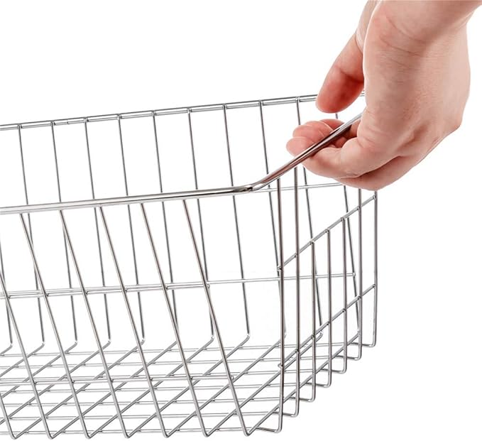 SANNO Farmhouse Freezer Bastets Organizer Bin Large Metal Wire Food Storage Organizer Bin Basket - for Kitchen Cabinets, Pantry, Bathroom, Laundry Room, Closets, Garage - Chrome, 3 pack