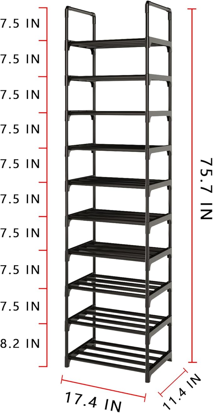 10 Tier Tall Shoe Rack Organizer 20-25 Pairs Shoe Tower Shelf,Metal Shoe Storage,Lager Shoe Storage for Closet Entryway(Black)-NeatNest