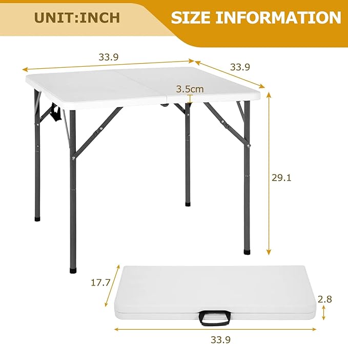 34" Square Plastic Folding Card Table, Portable Outdoor Dining Table with Collapsible Legs and Carrying Handle,Plastic Tables for Camping,Picnic, Office-NeatNest