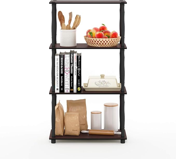 Furinno Turn-N-Tube 4-Tier Multipurpose Shelf Display Rack, Classic Tubes, Dark Cherry/Black-NeatNest