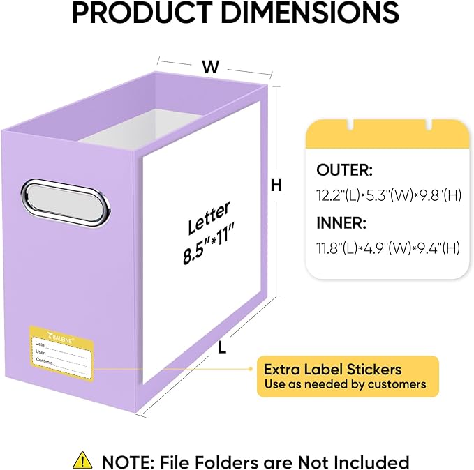BALEINE File Organizer Box, Cardboard File Folder Organizer with Handle for Letter Size, Portable Collapsible Hanging Filing Box for Home Office Document Storage (4 Pack, Lavender)-NeatNest