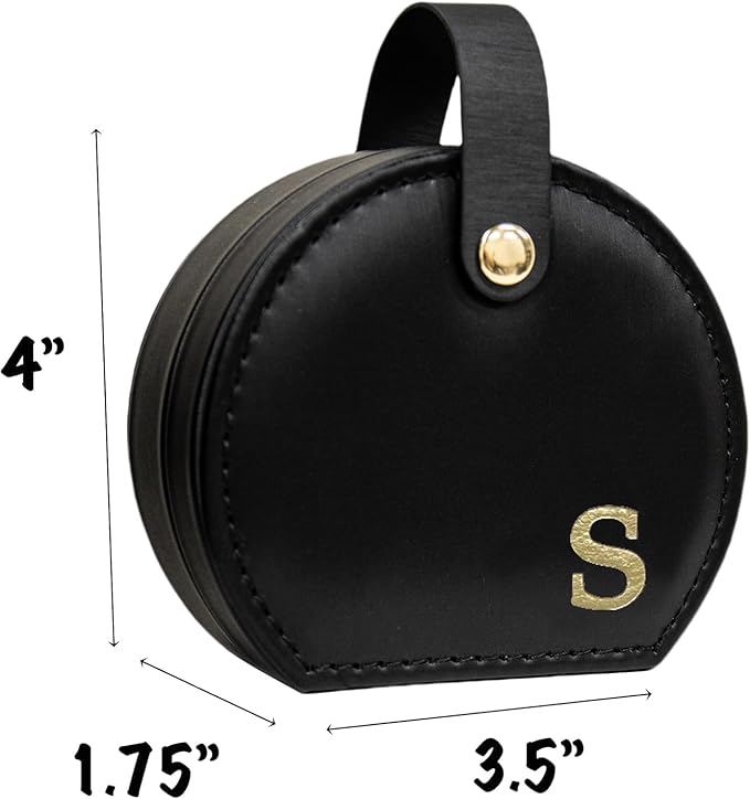 COLLECTIVE HOME - Travel Jewelry Case, Elegant Half-Moon Design with Gold Monogram, Detachable Handle, Personalized Accessory Organizer, Gift for Fashion-Forward Women and Teens, Black (s)-NeatNest