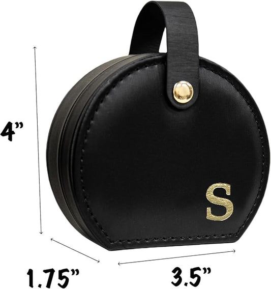 COLLECTIVE HOME - Travel Jewelry Case, Elegant Half-Moon Design with Gold Monogram, Detachable Handle, Personalized Accessory Organizer, Gift for Fashion-Forward Women and Teens, Black (s)-NeatNest