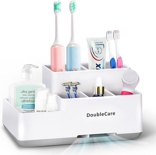 Toothbrush Holder with Anti-Slip, Bathroom Organizer Countertop Detachable for Easy Cleaning, Multifunctional Storage, Bathroom Caddy for Toothpaste, Shaver,Great for Home, Vanity Organizer, Office