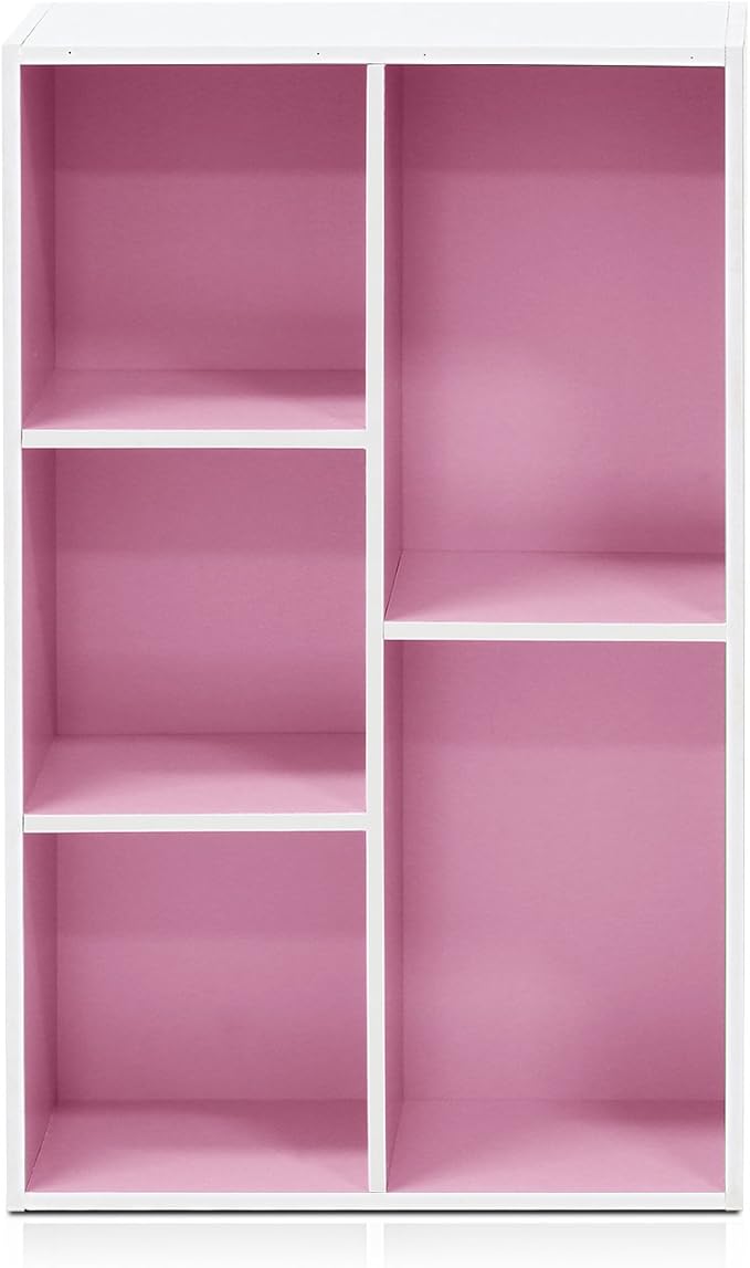 Furinno 5-Cube Reversible Open Shelf, White/Pink 11069WH/PI-NeatNest