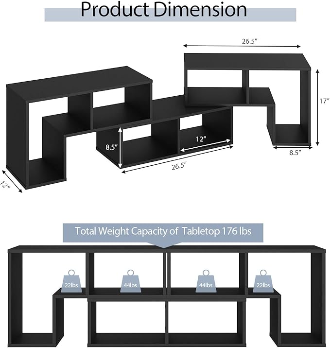 GOFLAME 3 Pieces TV Console Stand, Modern Entertainment Center for 50 55 60 65 Inch Flat Screen TV, Free Combination Bookcase for Storage & Display, Suitable for Living Room, Bedroom (Black)-NeatNest