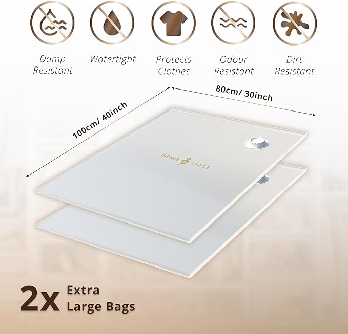 GENIE SPACE XL Vacuum Storage Bags - Pack of 2, Extra Large 40x30in | Strong & Jumbo Sized Space Saving Bags | Premium Airtight & Reusable Vacuum Bag for Thick Clothes, Duvets, Towels & Bedding-NeatNest