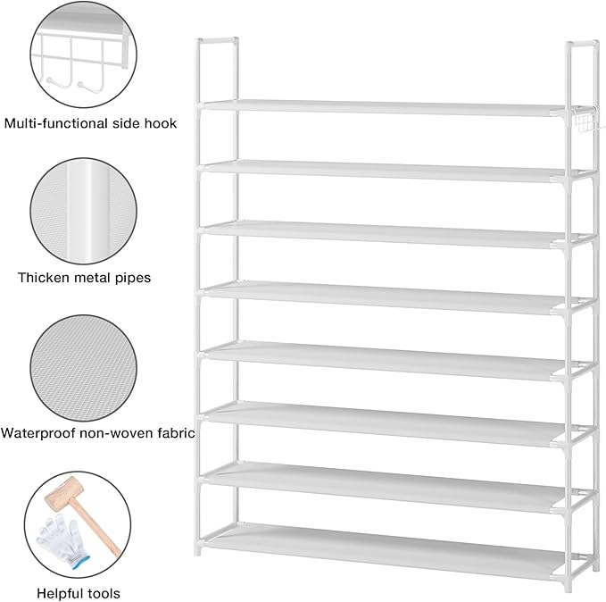 8 Tier Shoe Rack Organizer Large Shoe Storage Rack for Closet Entryway Shoe Holder Space Saving Shoe Shelf Shoe Stand Tall Shoe Tower Metal Shoe Rack Holds up to 32-40 Pairs of Shoes-NeatNest