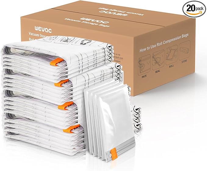 [2024 NEW] 20 Pack Vacuum Storage Bags (4 Jumbo/4 Large/4 Medium/4 Small/4 Roll) | Space Saver | Rapid Vacuum | Double Zip Seal | Clip Stopper | Ideal for Clothes, Blankets Compression and Travelling-NeatNest